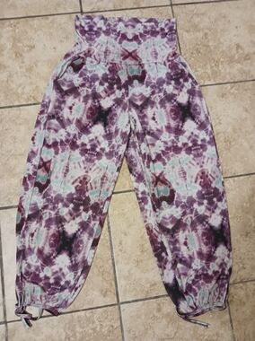 Onzie High Waisted Purple Rye Dye Yoga Pants Joggers Stretchy sz M/L